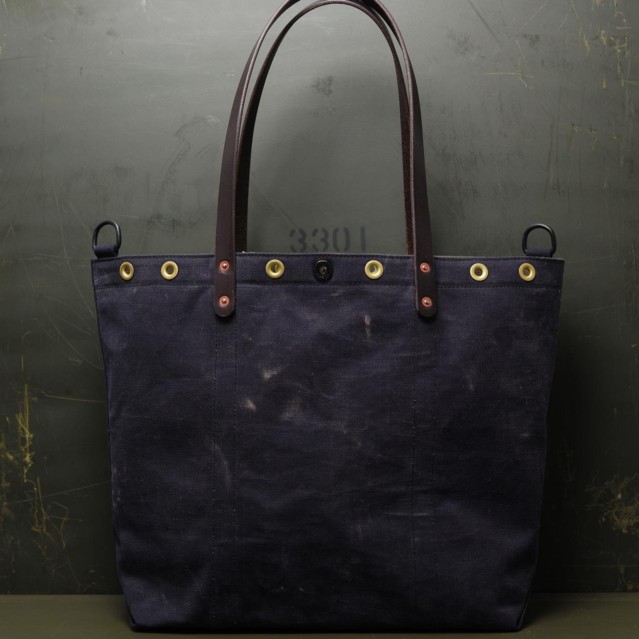 40s or 50s イギリス軍ヴィンテージキャンバスダークネイビートートバッグIND1734